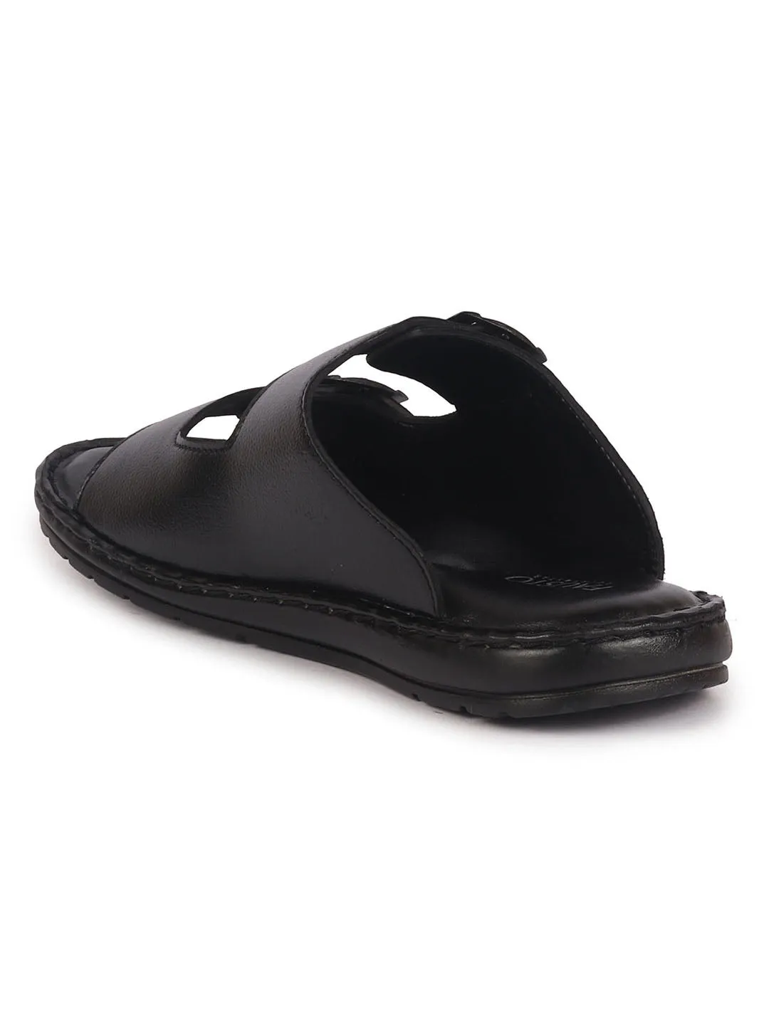 Ochi Beach Resort In Jamaica Men Black Open Toe Broad Feet Double Adjustable Strap Ethnic Kurta Slip On Sandals|Anti-Skid Sole Slippers|Memory Cushion Insole