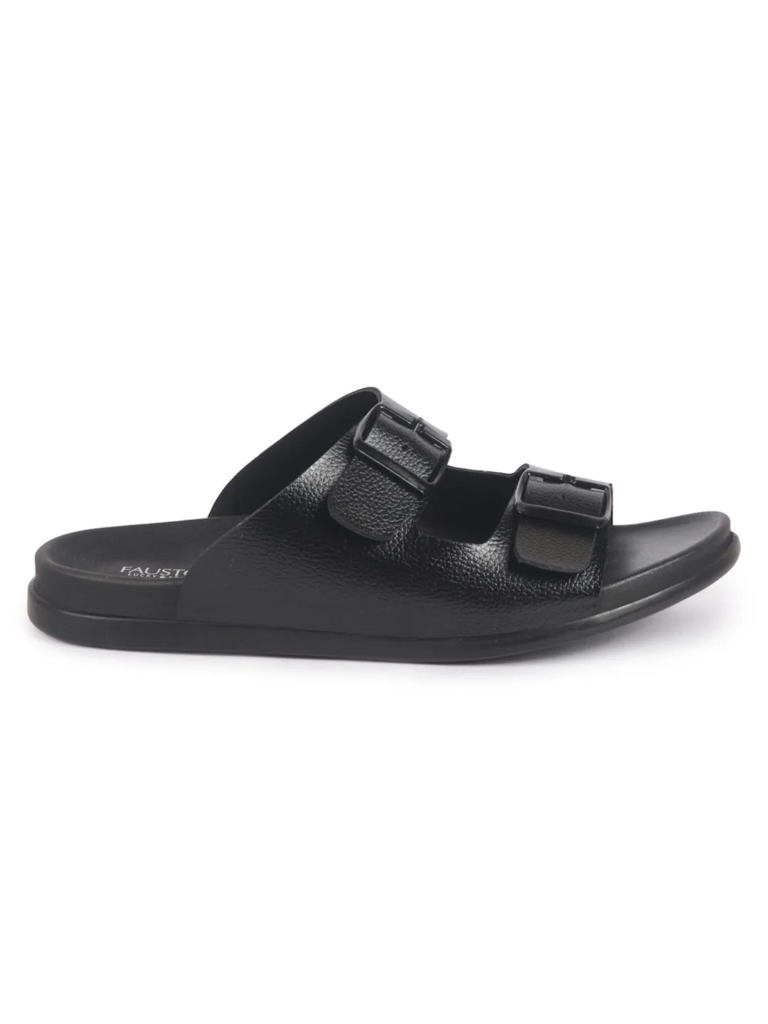 Men Black Open Toe Multi Adjustable Strap Ethnic Kurta Slip On Sandals|Anti-Skid Sole Slippers|Memory Cushion Insole Suede Wedge Sandals
