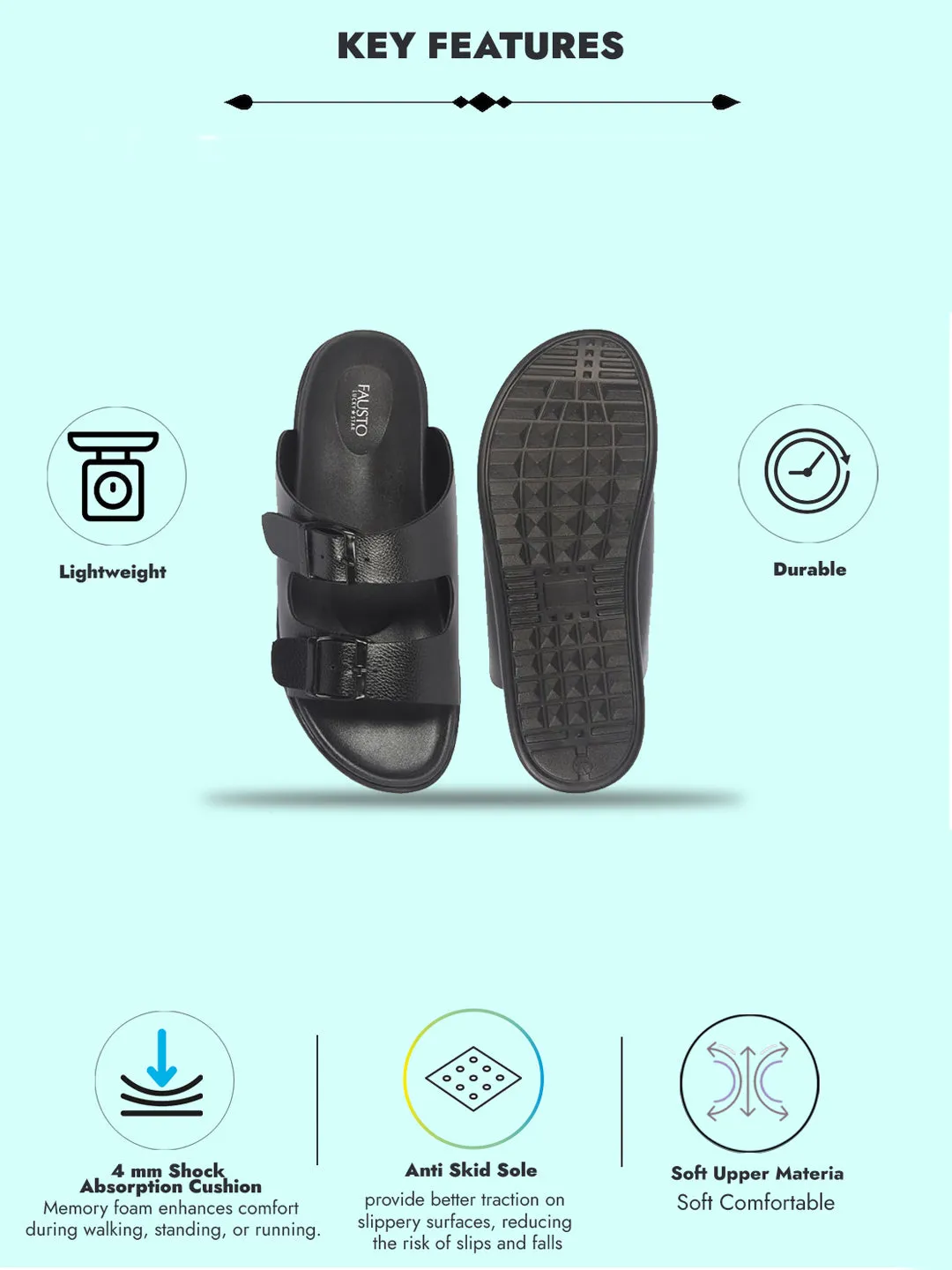 Alex Marie Sandals Men Black Open Toe Multi Adjustable Strap Ethnic Kurta Slip On Sandals|Anti-Skid Sole Slippers|Memory Cushion Insole