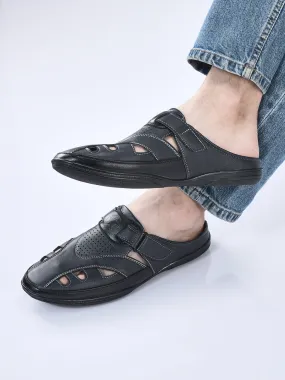 Sandals Beaches Ocho Rios Men Blue Back Open Laser Cut Design Slip On Sandal with Ankle Strap