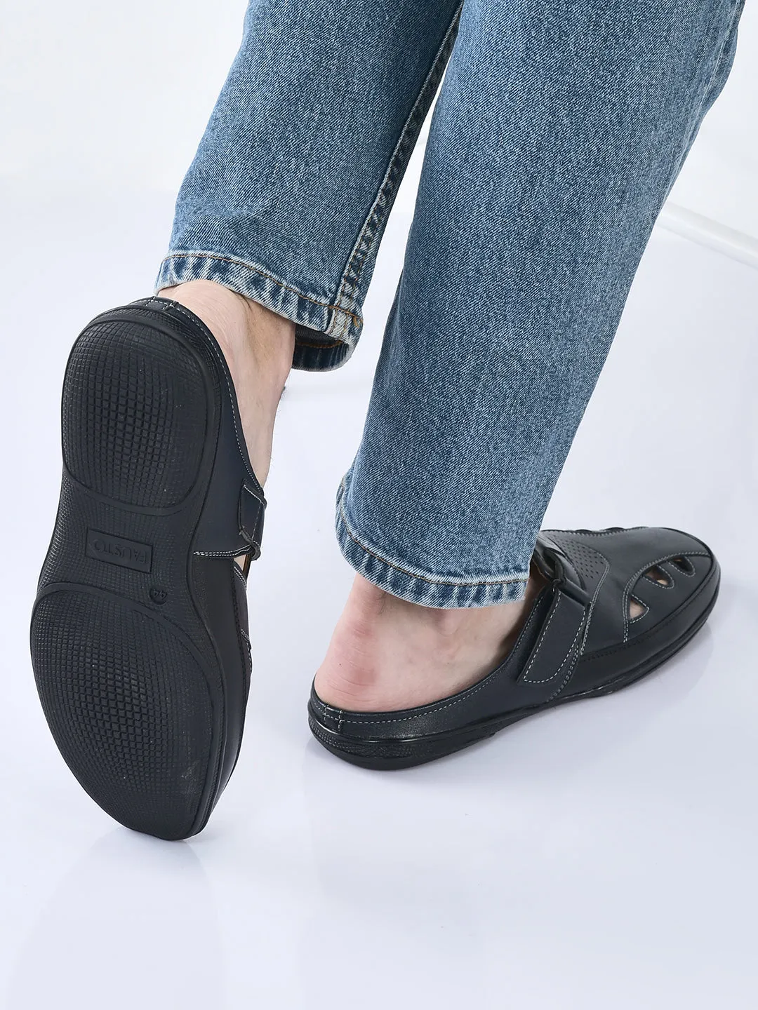 Men Blue Back Open Laser Cut Design Slip On Sandal with Ankle Strap Sandals Christian Dior