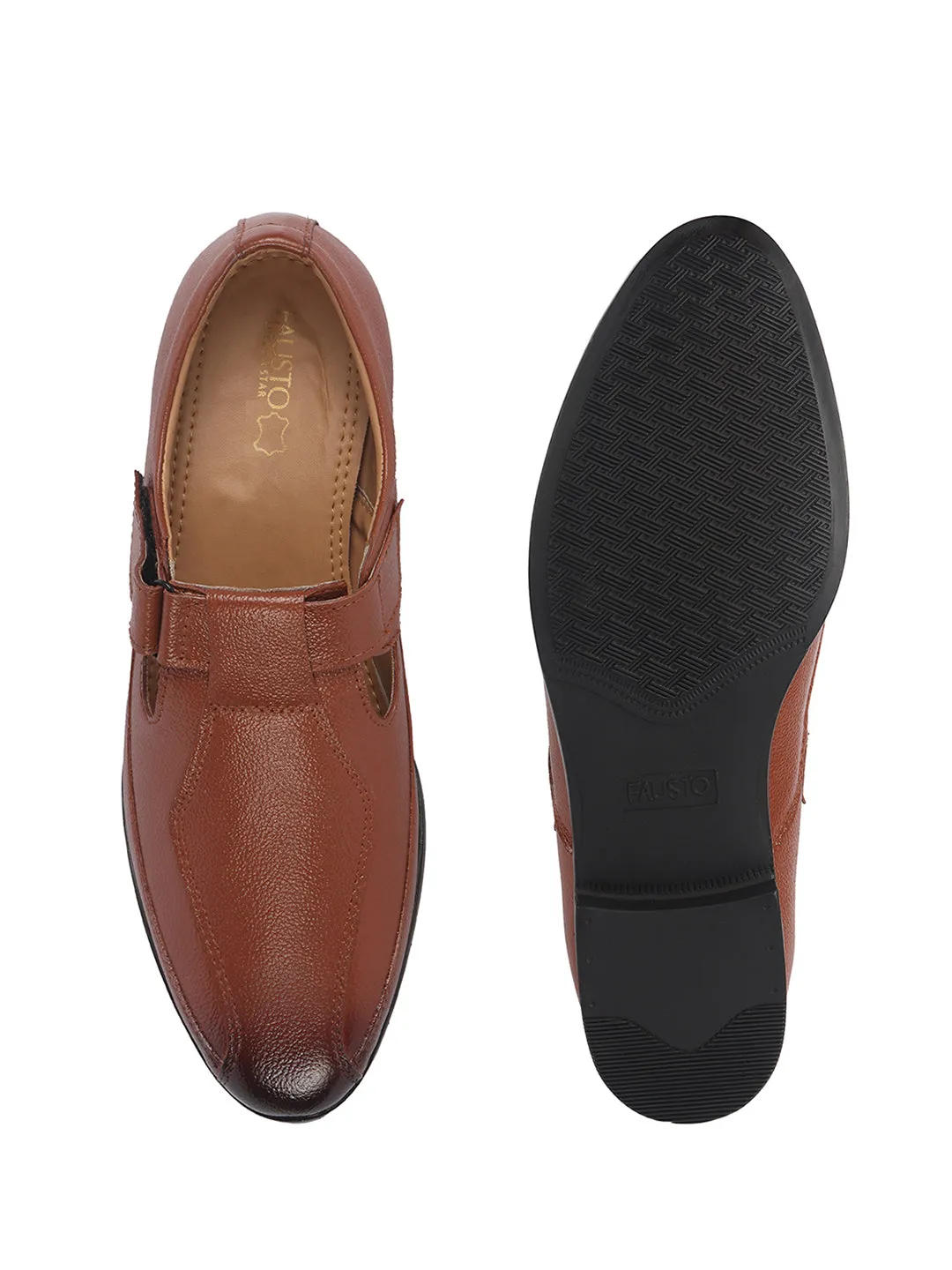 2 Inch Heels Sandals Shoes Men Tan Genuine Leather Broad Feet Breathable Slip On Adjustable Strap Peshawari Shoe Style Sandals|Work Wear|Formal Office Wear