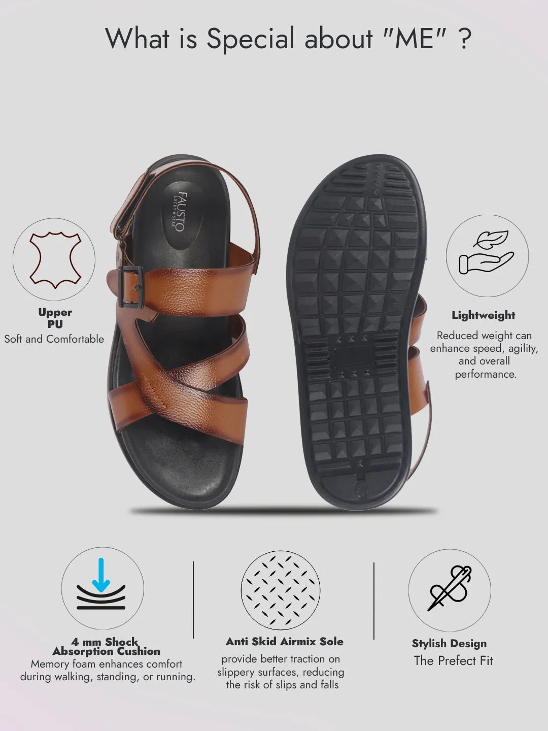 Men Tan Open Toe Hook & Loop Adjustable Strap Criss Cross Dress Slip On Sandals|Non Skid Sole Slippers|PU PAD Insole Beaches Sandals