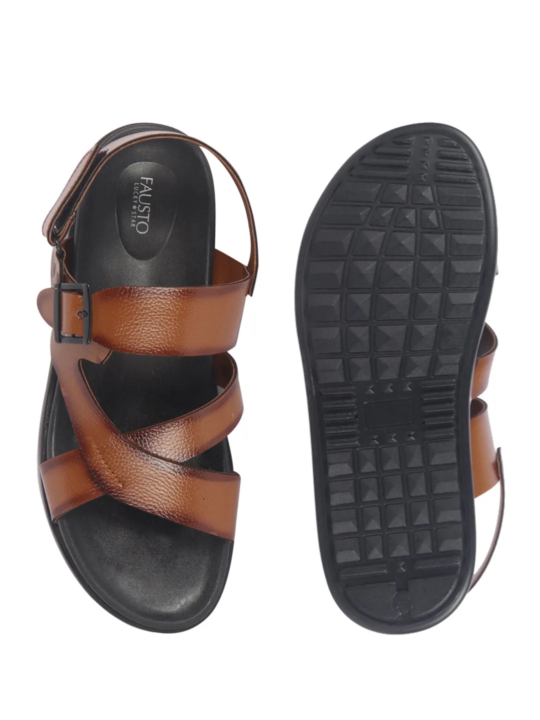 Men Tan Open Toe Hook & Loop Adjustable Strap Criss Cross Dress Slip On Sandals|Non Skid Sole Slippers|PU PAD Insole Sandals For Size 12