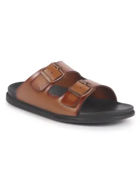 Men Tan Open Toe Multi Adjustable Strap Ethnic Kurta Slip On Sandals|Anti-Skid Sole Slippers|Memory Cushion Insole 2 Inch Heel Sandals