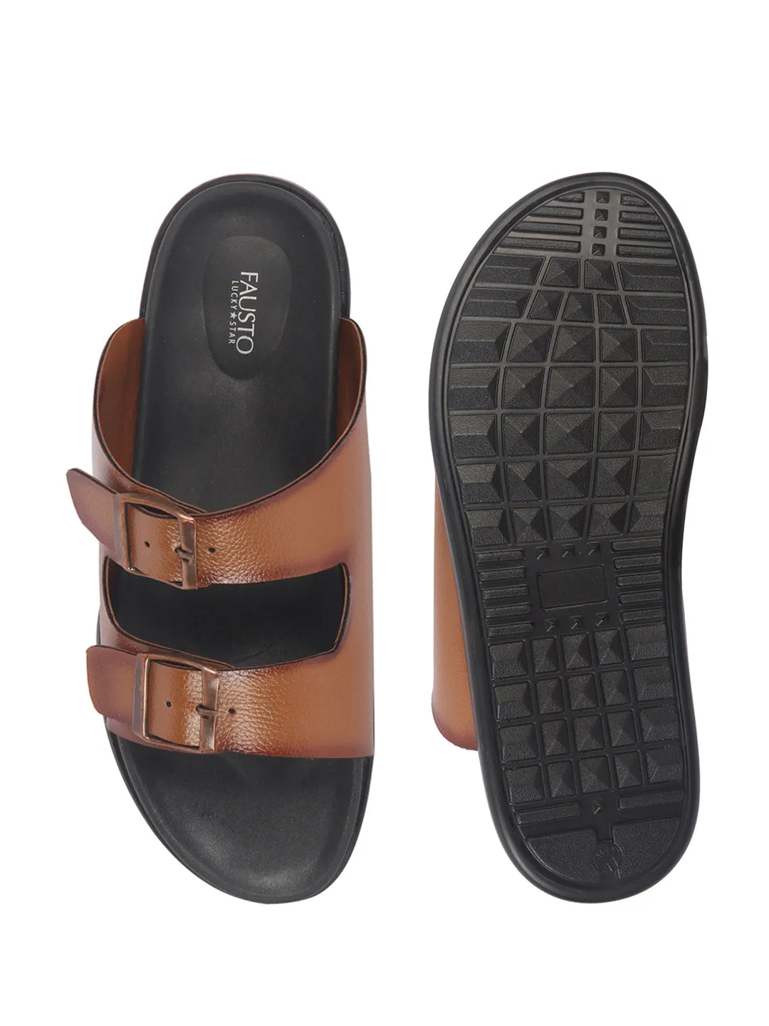 Men Tan Open Toe Multi Adjustable Strap Ethnic Kurta Slip On Sandals|Anti-Skid Sole Slippers|Memory Cushion Insole Sandals St Vincent