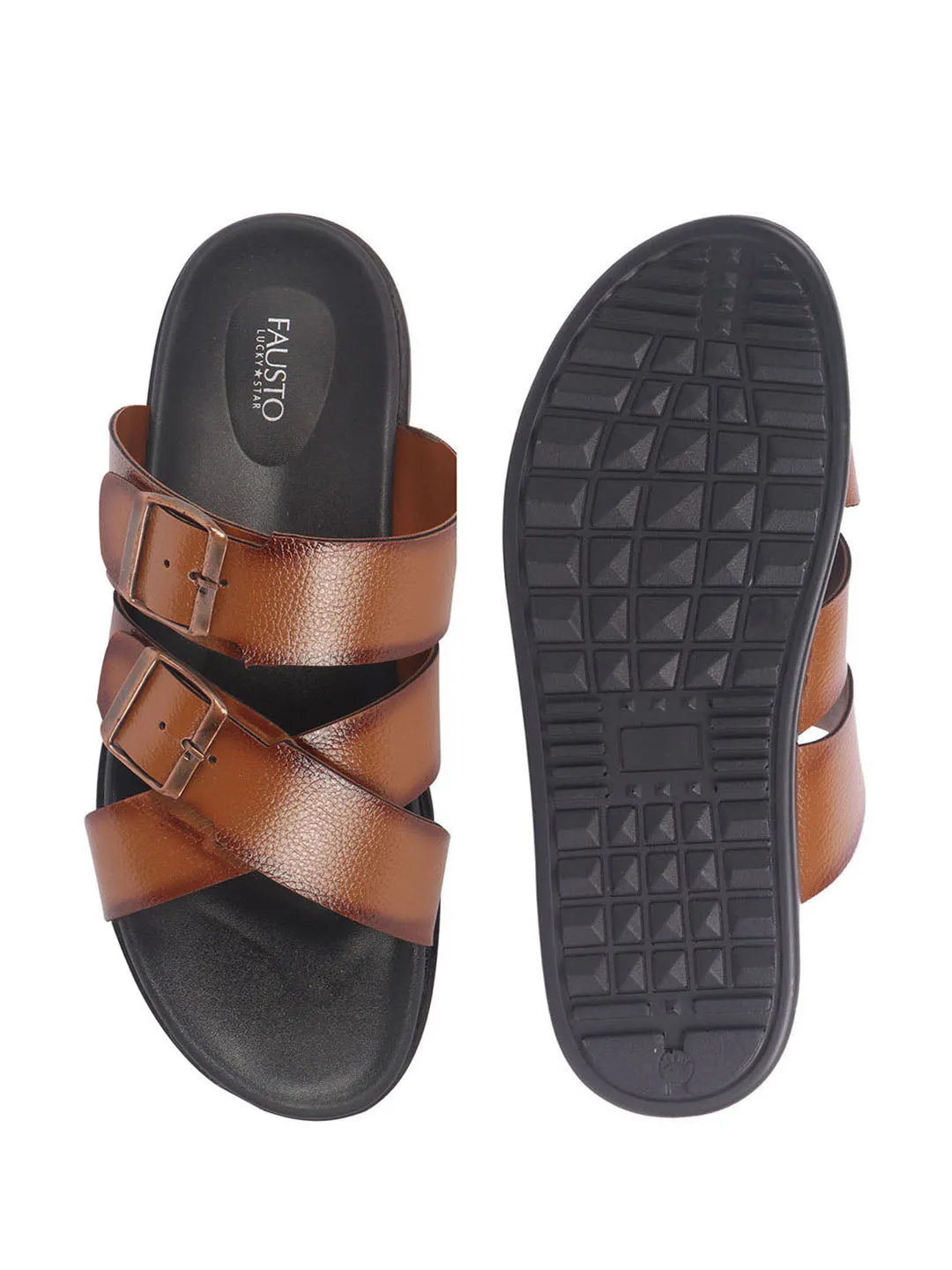 Slip On Sandals Men Tan Open Toe Multi Adjustable Strap Ethnic Slip On Sandals|Anti-Skid Sole Slippers|Memory Cushion Insole