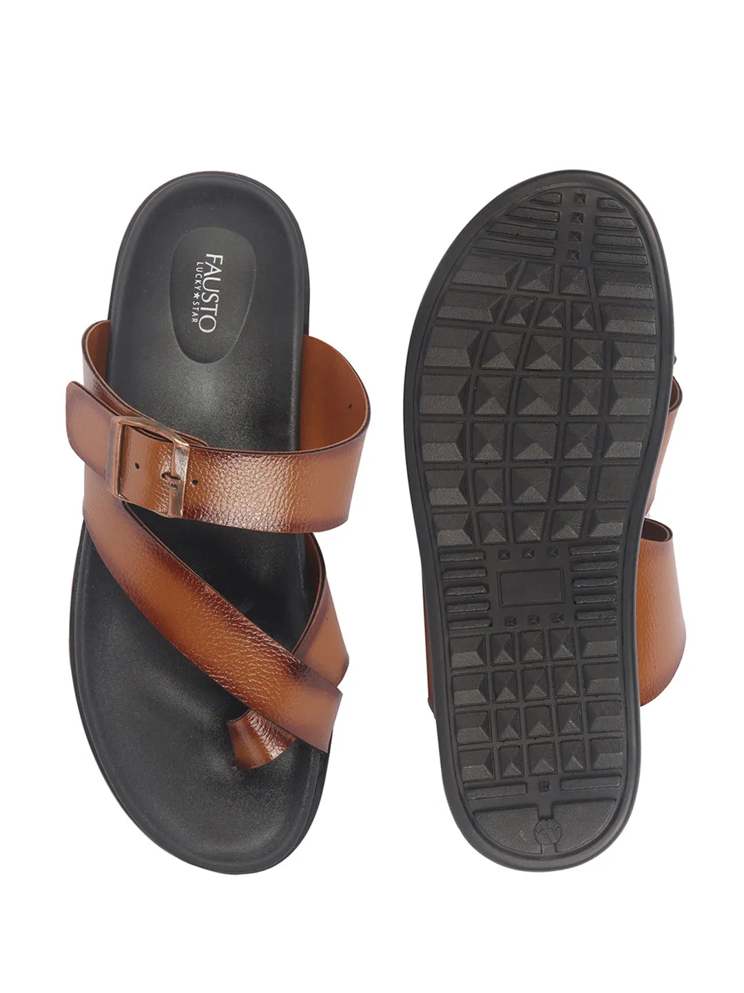 Sandals With Removable Insoles Men Tan Toe Ring Kolhapuri Adjustable Strap Slip On Outdoor Slippers|Anti Skid Sole Sandals|PU PAD Insole