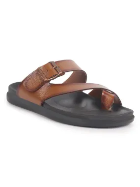 Orson Sandals Men Tan Toe Ring Kolhapuri Adjustable Strap Slip On Outdoor Slippers|Anti Skid Sole Sandals|PU PAD Insole