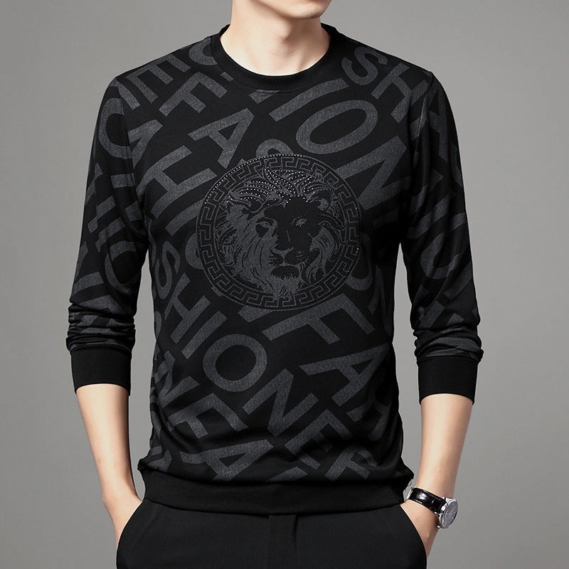 Men Fleece Printing Long Sleeves T-shirts Top Graphic T Shirts