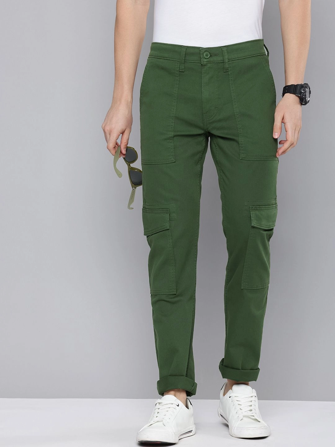 Men's 511 Slim Fit Olive Cargo Trousers Plus Size Leather Cargo Pants