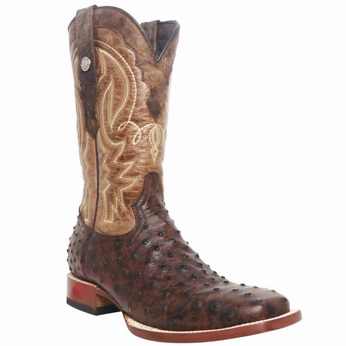 Boots Boots Boots Men's Big Cabin Print Ostrich Square Toe Boots Chocolate