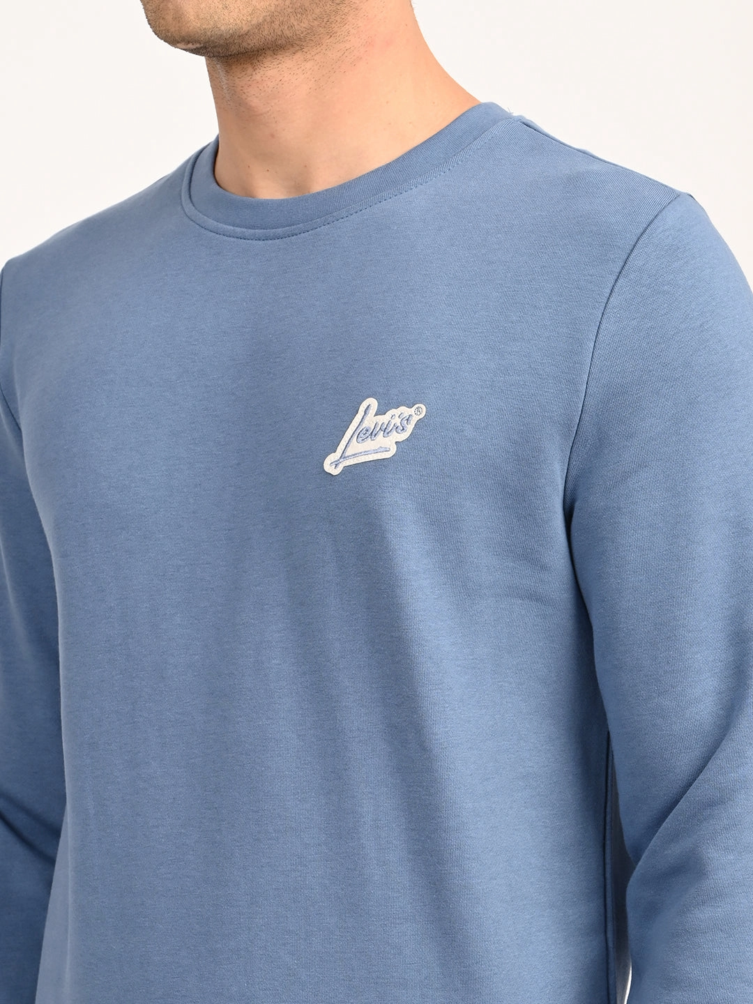 Men's Brand Logo Blue Crew Neck Sweatshirt Christmas Embroidered Sweatshirts