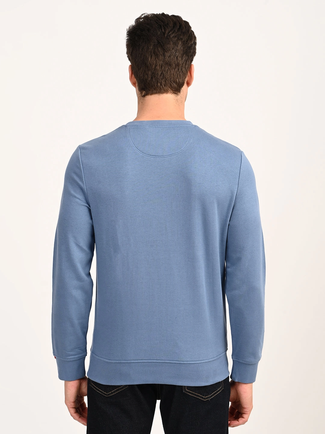 Men's Brand Logo Blue Crew Neck Sweatshirt Trendy Sweatshirts