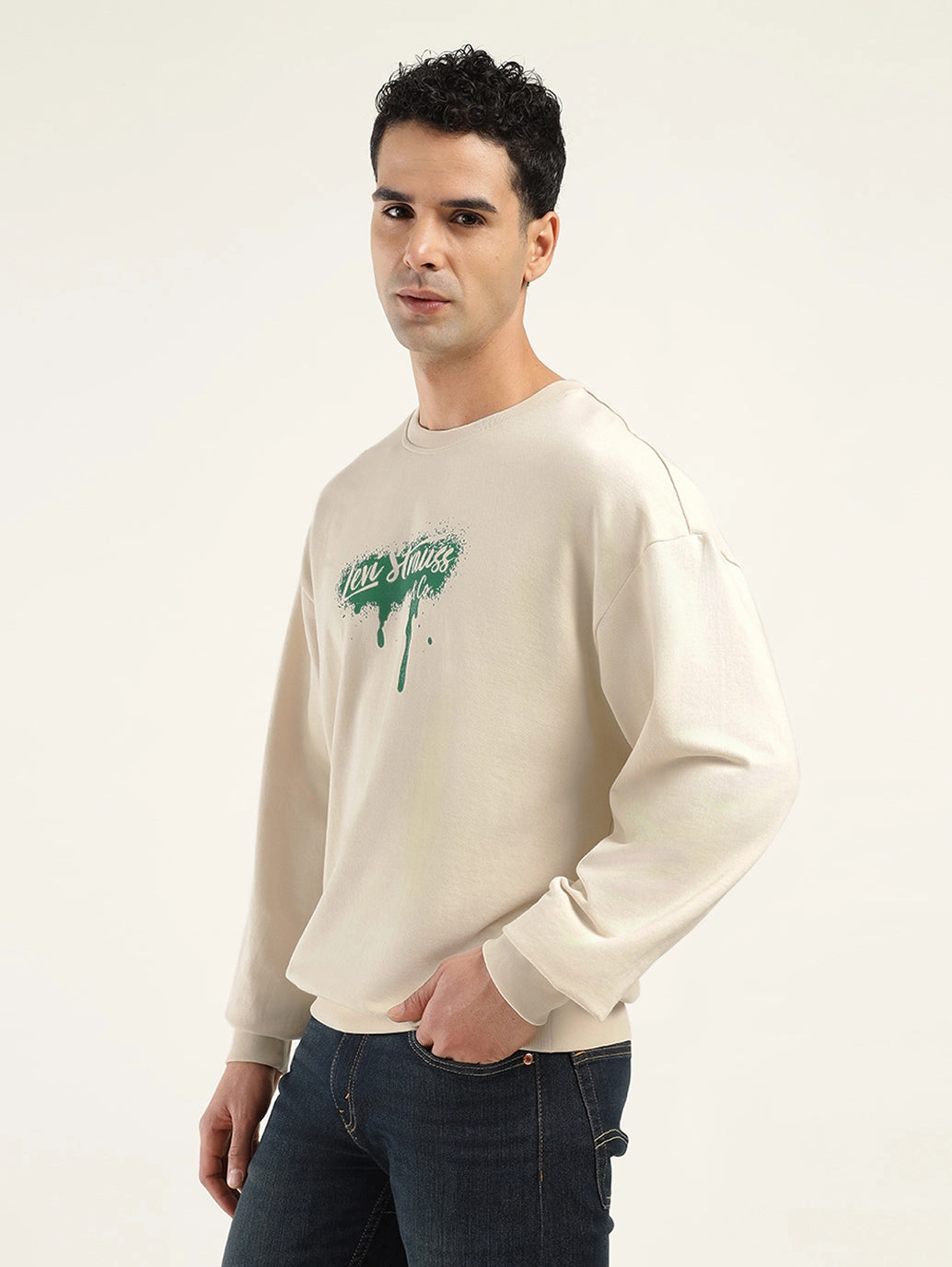 Men's Brand Logo Cream Crew Neck Sweatshirt Sweatshirts Retro