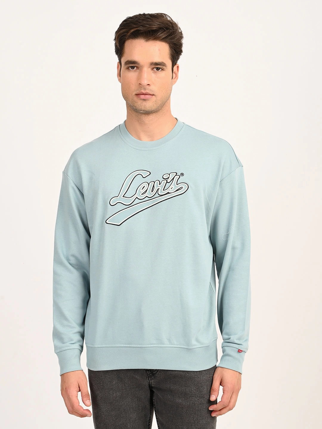 Men's Brand Logo Light Blue Crew Neck Sweatshirt His And Hers Sweatshirts