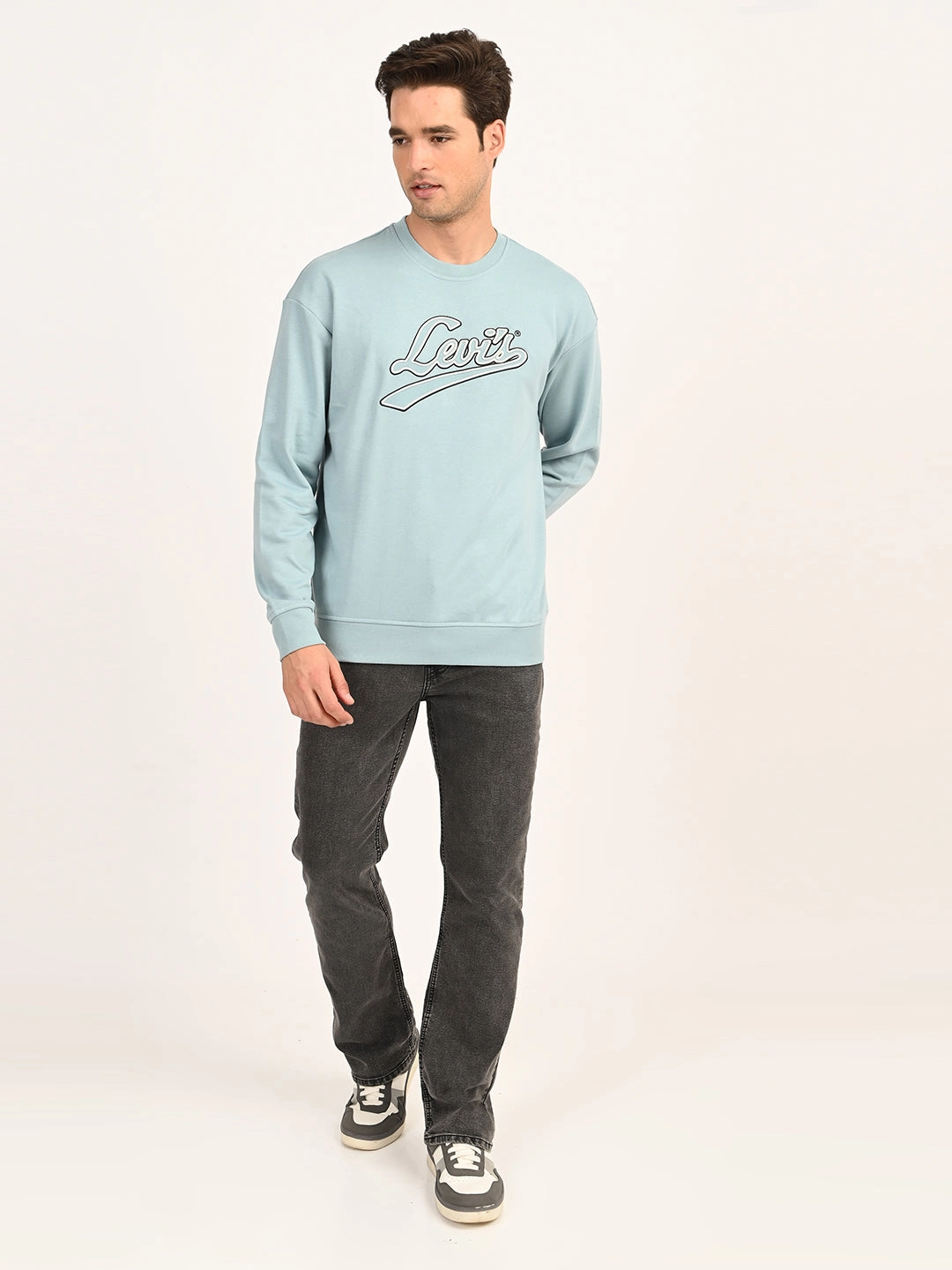 Men's Brand Logo Light Blue Crew Neck Sweatshirt Detroit Lions Sweatshirts