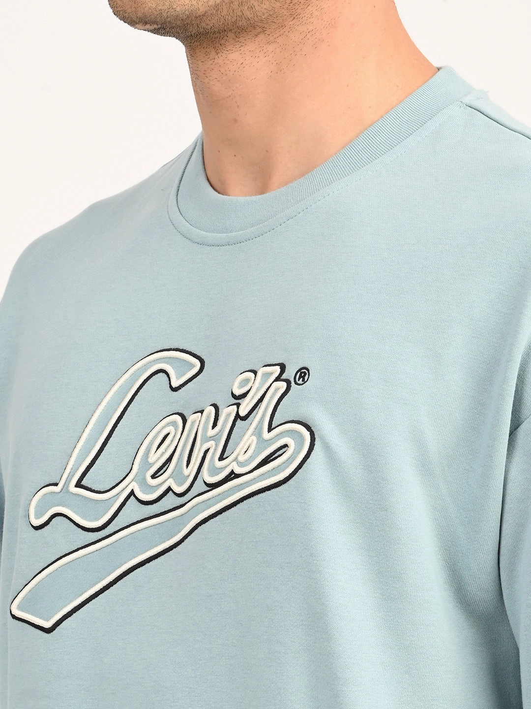 Men's Brand Logo Light Blue Crew Neck Sweatshirt Hunting Crewneck Sweatshirts
