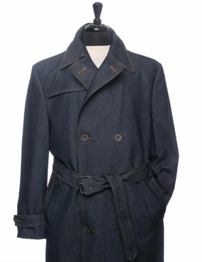 Dress Coats For Women On Sale Men's Dress Coat Denim Trench Coat In Navy Blue Double breasted