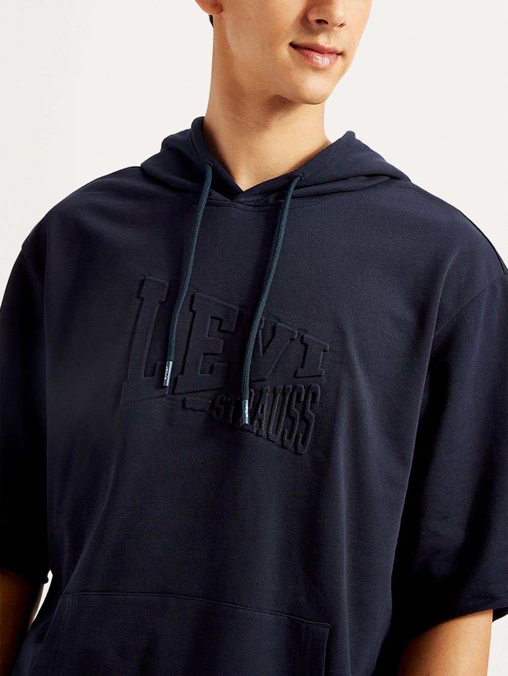 Men's Embossed Navy Hooded Sweatshirt Hooded Sweatshirts Full Zipper