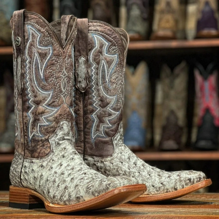 Men's Genuine Full Quill Ostrich Square Toe Boots Brown Allen Chukka Boots