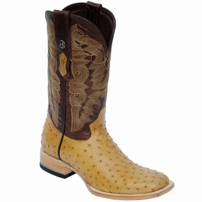 Boots Size 7 Men's Genuine Full Quill Ostrich Square Toe Boots MD Saddle