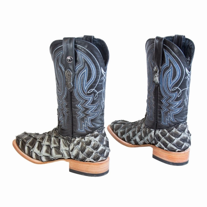 Men's Genuine Monster Fish Square Toe Boots Blue Sangeti Boots Wide Calf