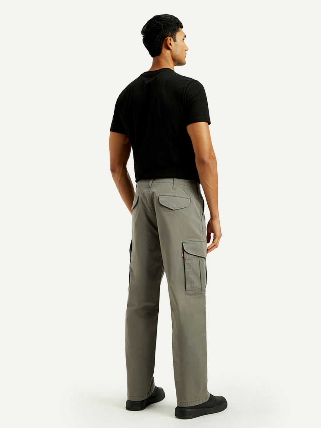 Men's Grey Baggy Fit Mid Rise Cargo Trousers Target Linen Cargo Pants