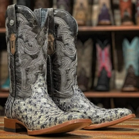 Insoles In Boots Men's Guthrie Print Ostrich Square Toe Boots Rustic Black