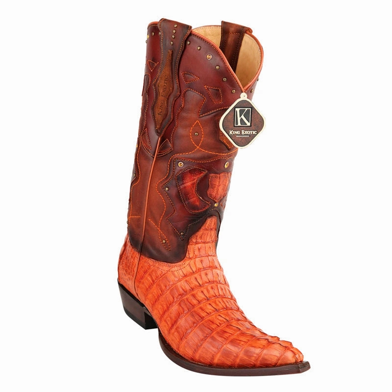 Lariat Boots Men's King Exotic Boots Genuine Caiman Tail 3x Toe Cognac (495vf0103)