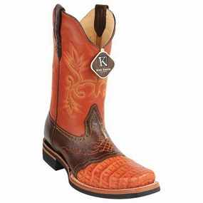 Grinders Boots Men's King Exotic Caiman Square Toe Boots Rubber Sole & Saddle Vamp Cognac  (48168203)