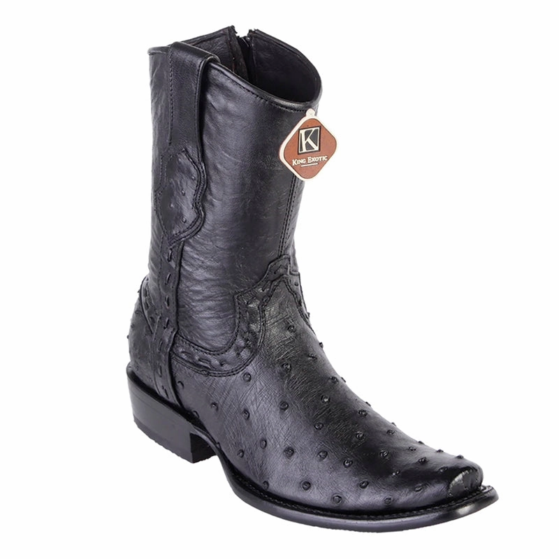 Men's King Exotic Genuine Ostrich Boots Dubai Toe Handcrafted Black (479B0305) Short Motorcycle Boots