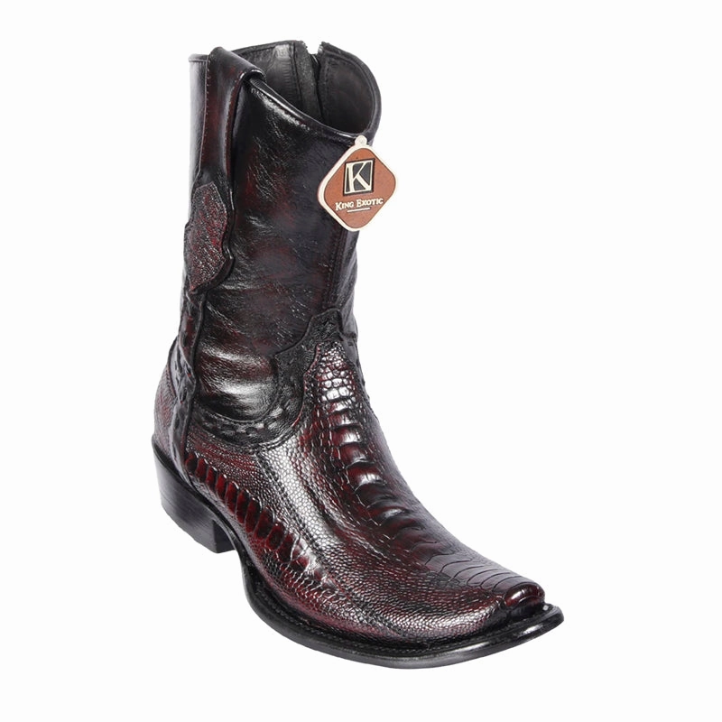 Men's King Exotic Genuine Ostrich Leg Boots Dubai Toe Handcrafted Black Cherry (479B0518) Ww2 Army Boots