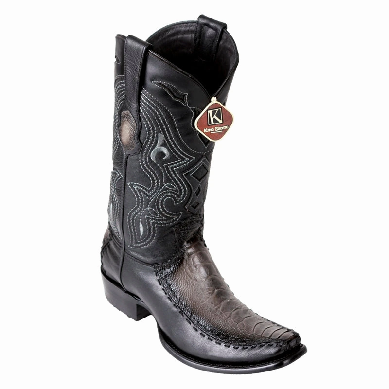 Gator Cowboy Boots Men's King Exotic Ostrich Leg Boots With Deer Dubai Toe Handcrafted Faded Gray (479F0538)