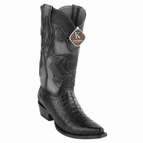 Floral Boots Men's King Exotic Snip Toe Caiman Belly Boots Handcrafted Black (494RD8205)