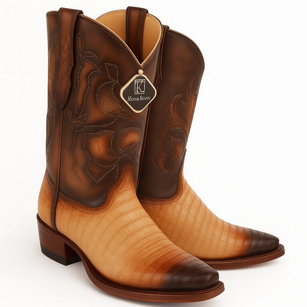 Marleylilly Boots Men's King Exotic Snip Toe Caiman Belly Boots Handcrafted Burnished Oryx (494RD8215)