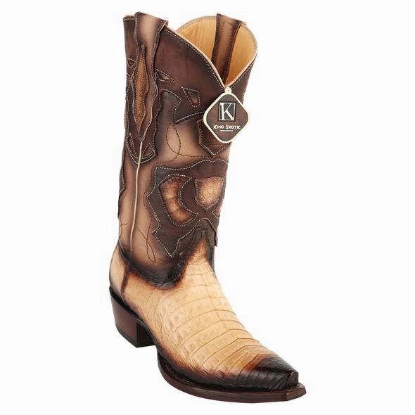Chloe Boots Men's King Exotic Snip Toe Caiman Belly Boots Handcrafted Burnished Oryx (494RD8215)