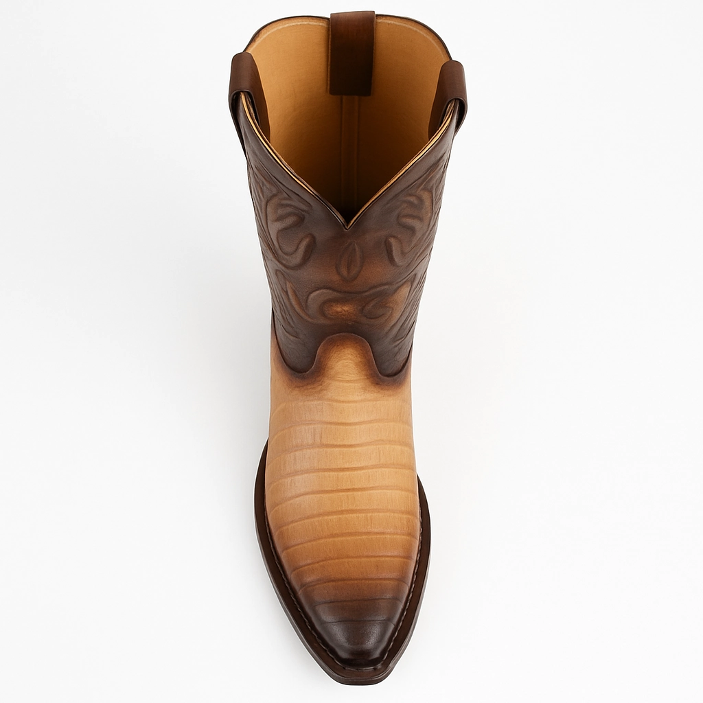 Men's King Exotic Snip Toe Caiman Belly Boots Handcrafted Burnished Oryx (494RD8215) Spike Boots