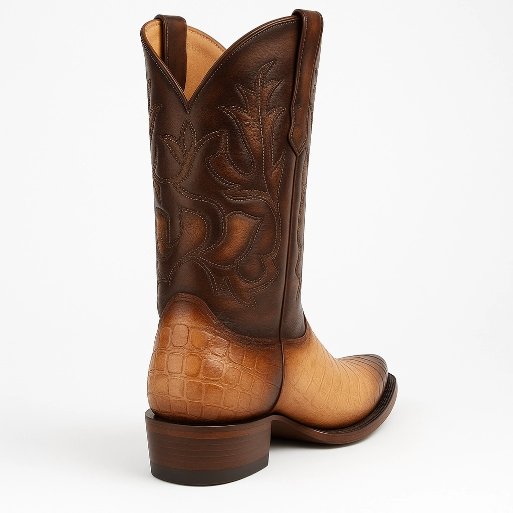 Men's King Exotic Snip Toe Caiman Belly Boots Handcrafted Burnished Oryx (494RD8215) Outfits To Wear With High Knee Boots