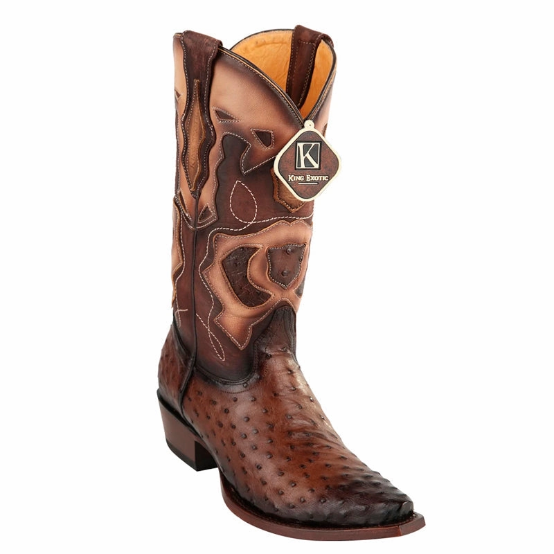 Sparkly Cowboy Boots Men's King Exotic Snip Toe Full Quill Ostrich Boots Handmade Burnished Brown (494RD0316-)