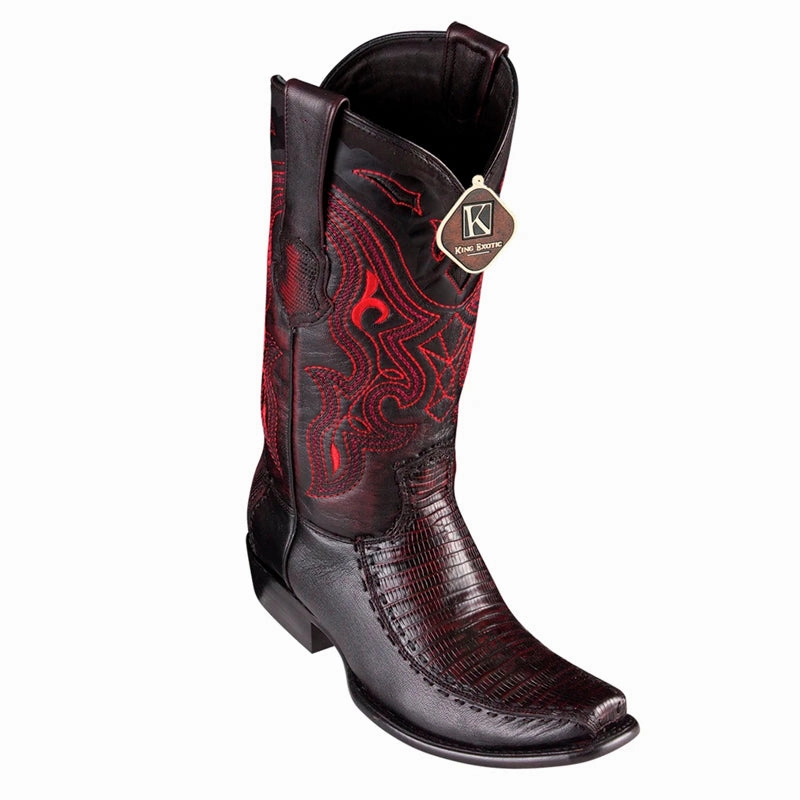 Men's King Exotic Teju Lizard Boots With Deer Dubai Toe Handcrafted Black Cherry (479F0718) Waterproof Chelsea Boots