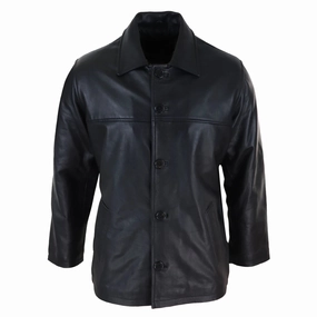 Men's Leather Jacket Button Box Black Brown Mid Length Classic Coat Where To Buy Coats