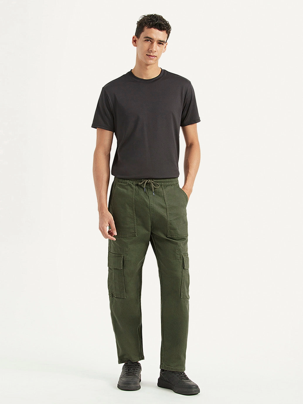 Cargo Pants With Slits Men's Olive Tapered Fit Cargo Trousers
