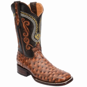 Men's Ostrich Print Leather Square Toe Boots - Shedron Burton Moto Snowboard Boots