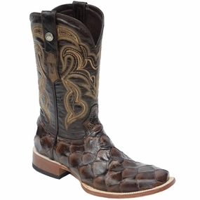 Hunt Boots Men's Print Monster Fish Square Toe Boots Brown
