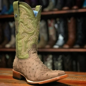 These Boots Are Made For Walkin Men's Print Ostrich Square Toe Boots Suede Brown