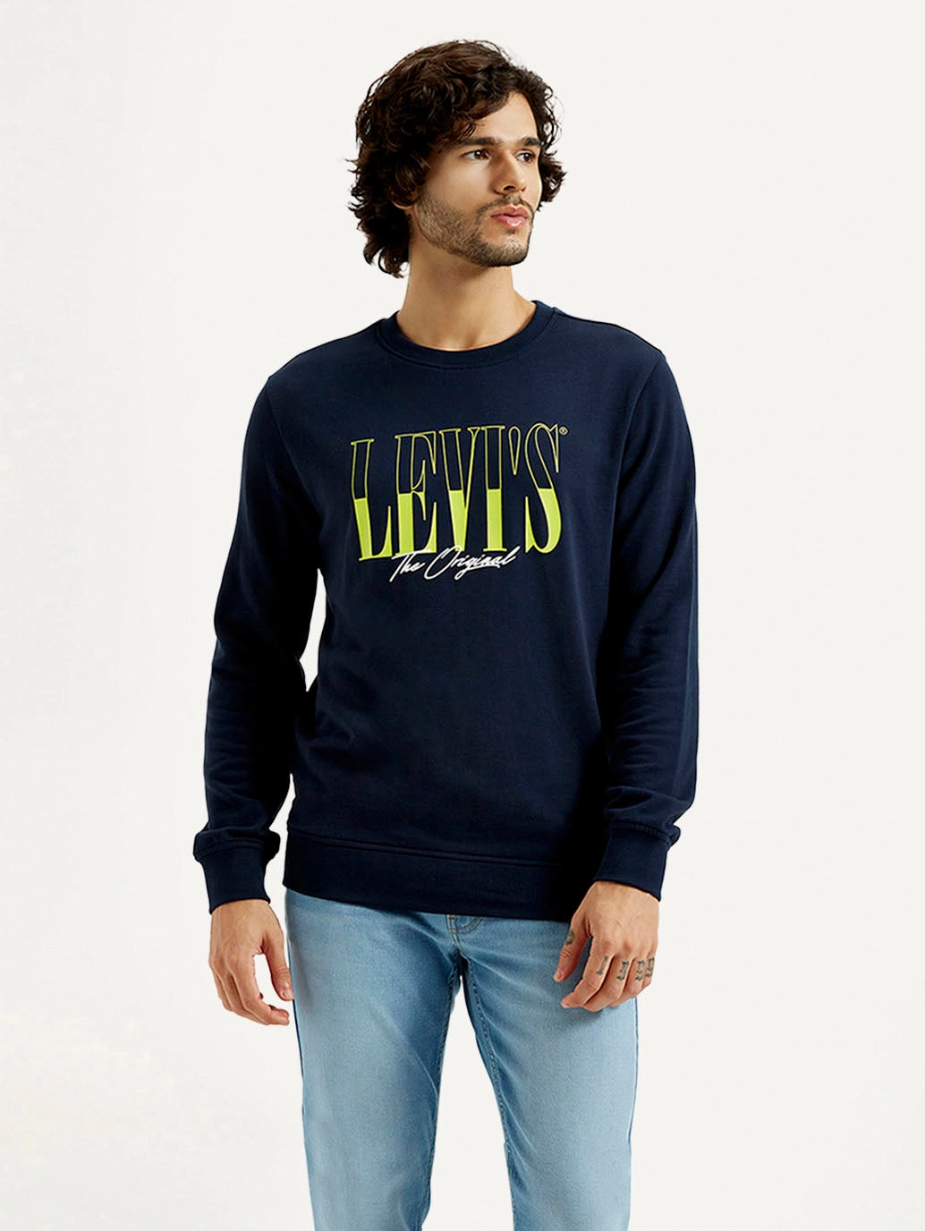 Bleached Christmas Sweatshirts Men's Printed Round Neck Sweatshirt