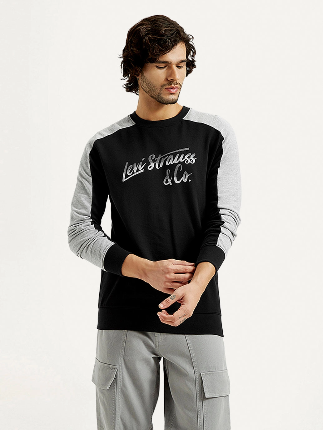Men's Printed Round Neck Sweatshirt Colorblock Sweatshirts