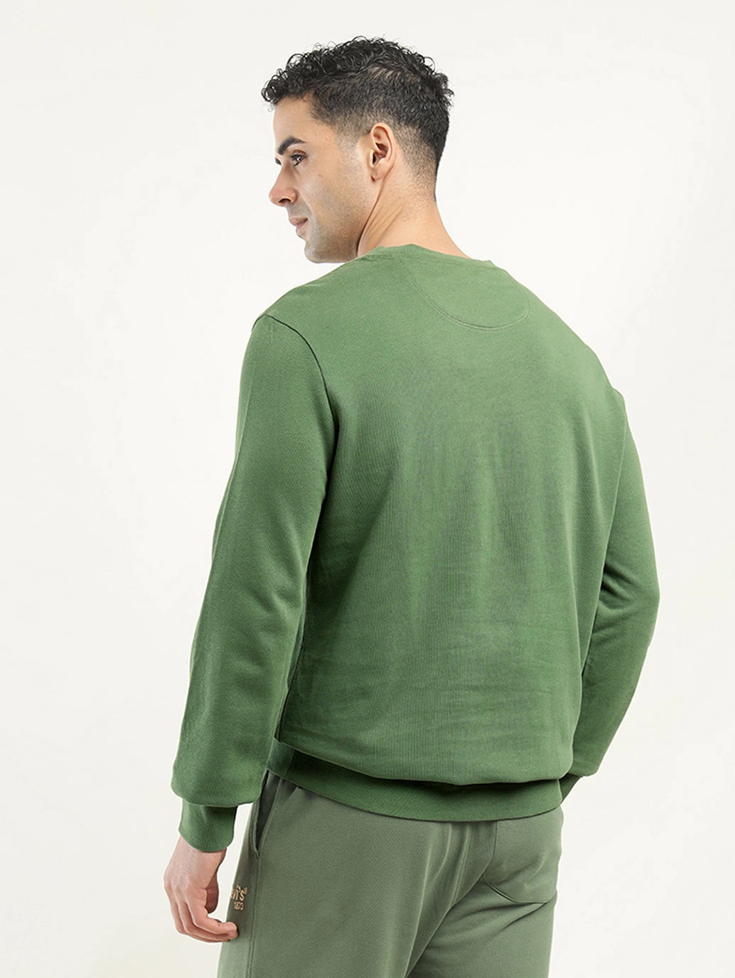 Men's Solid Green Crew Neck Sweatshirt Embroidered Holiday Sweatshirts