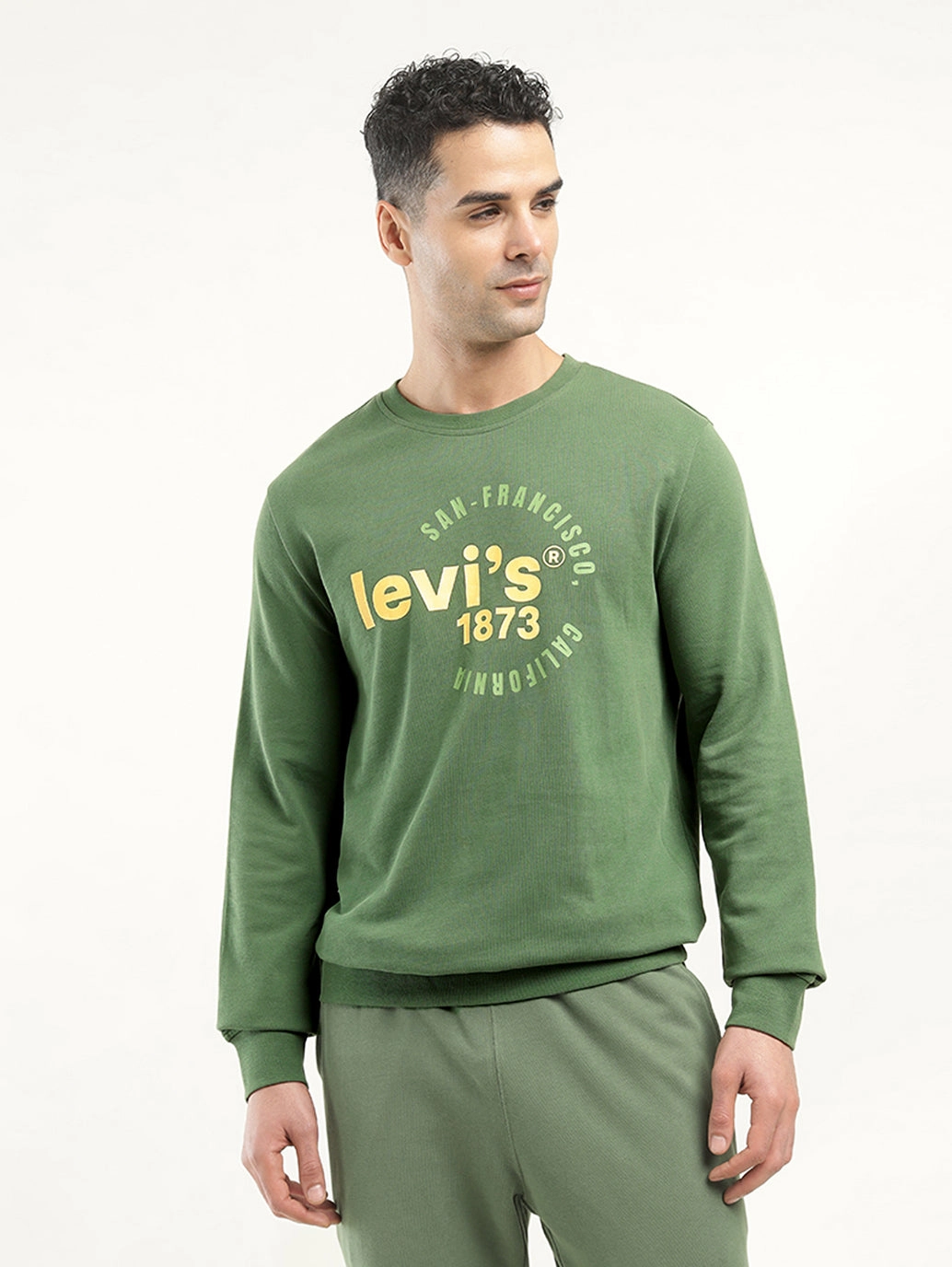 Men's Solid Green Crew Neck Sweatshirt Custom Hockey Sweatshirts With Laces